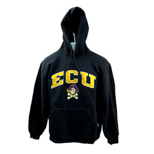 East Carolina Pirates Hoodie Men Medium Black Purple Sweatshirt Sweater Russell